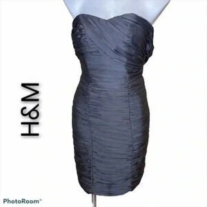 H&M mini cocktail dress ruched gray 6